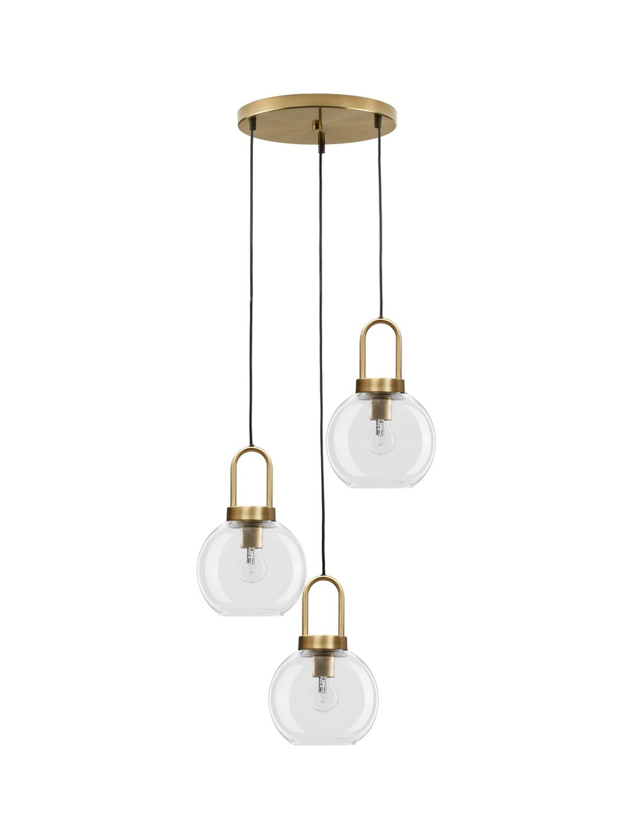 Suspension Irvine 3 lumières dorée, verre
