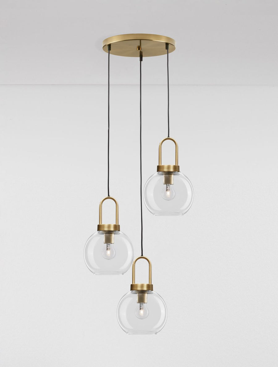Suspension Irvine 3 lumières dorée, verre