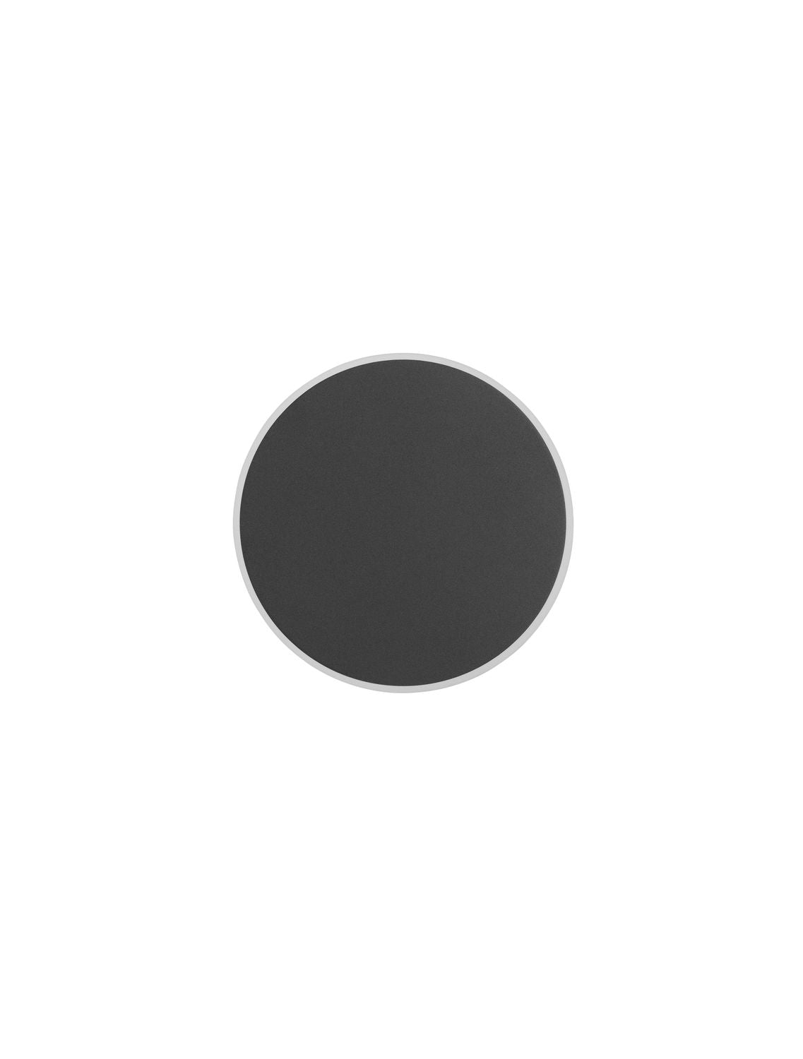 Vue de face du disque noir éteint, liseré blanc sur fond blanc