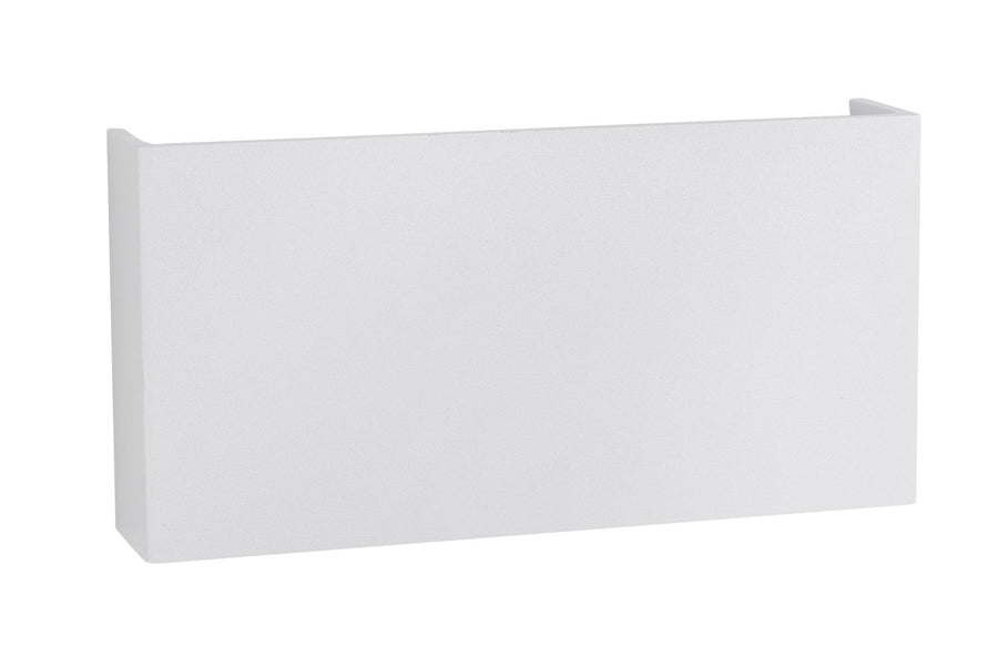 Vue de trois quarts du luminaire blanc rectangulaire présenté sur fond blanc neutre