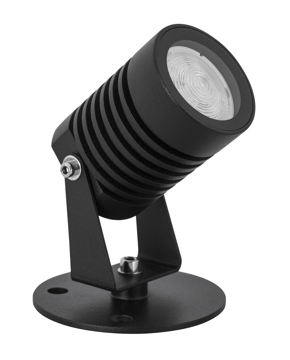 Vue rapprochée du corps cylindrique cannelé et de la lentille striée du projecteur