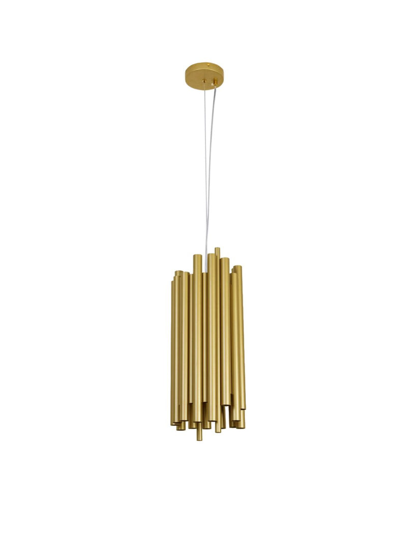 Suspension Felix 6 lumières dorée, H 120 cm