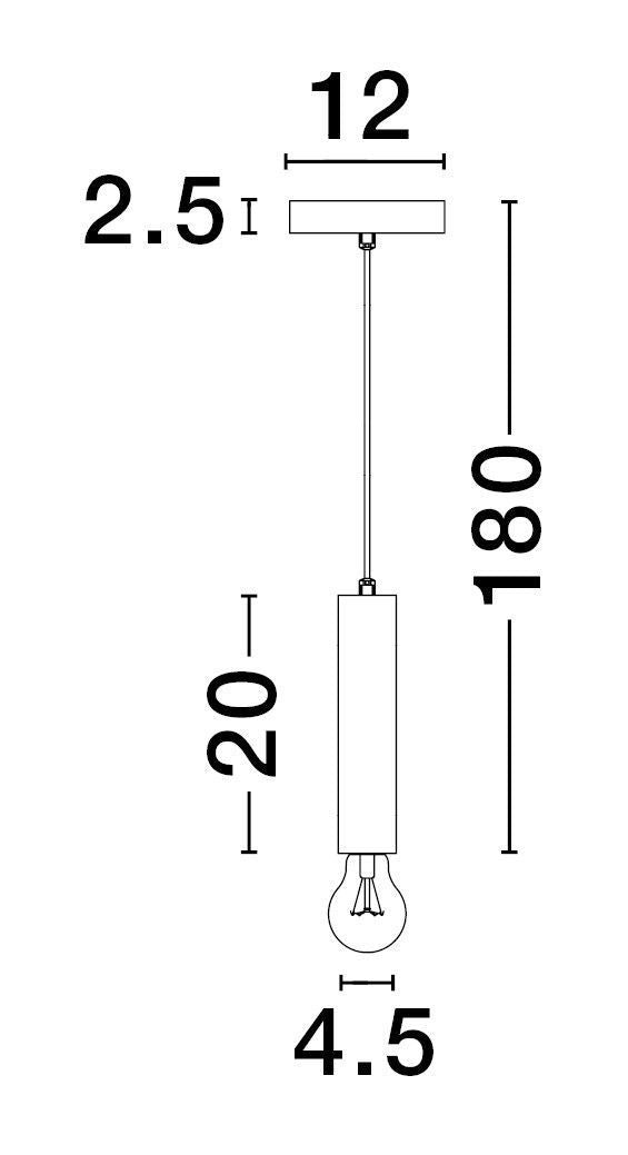 Schéma de dimensions cotées, hauteur totale et diamètre du cylindre