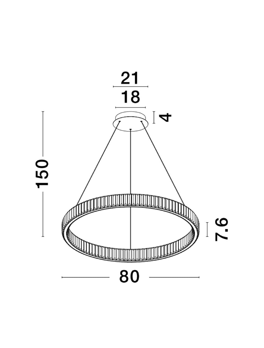 Schéma coté indiquant hauteur totale 150 cm et diamètre 80 cm