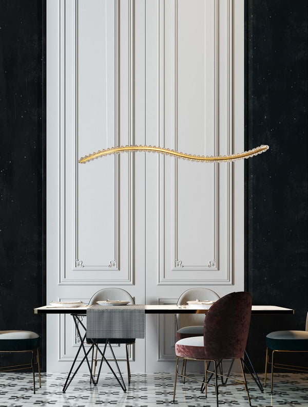 Suspension Aurelia dorée, cristal, H 150 cm (9333078)
