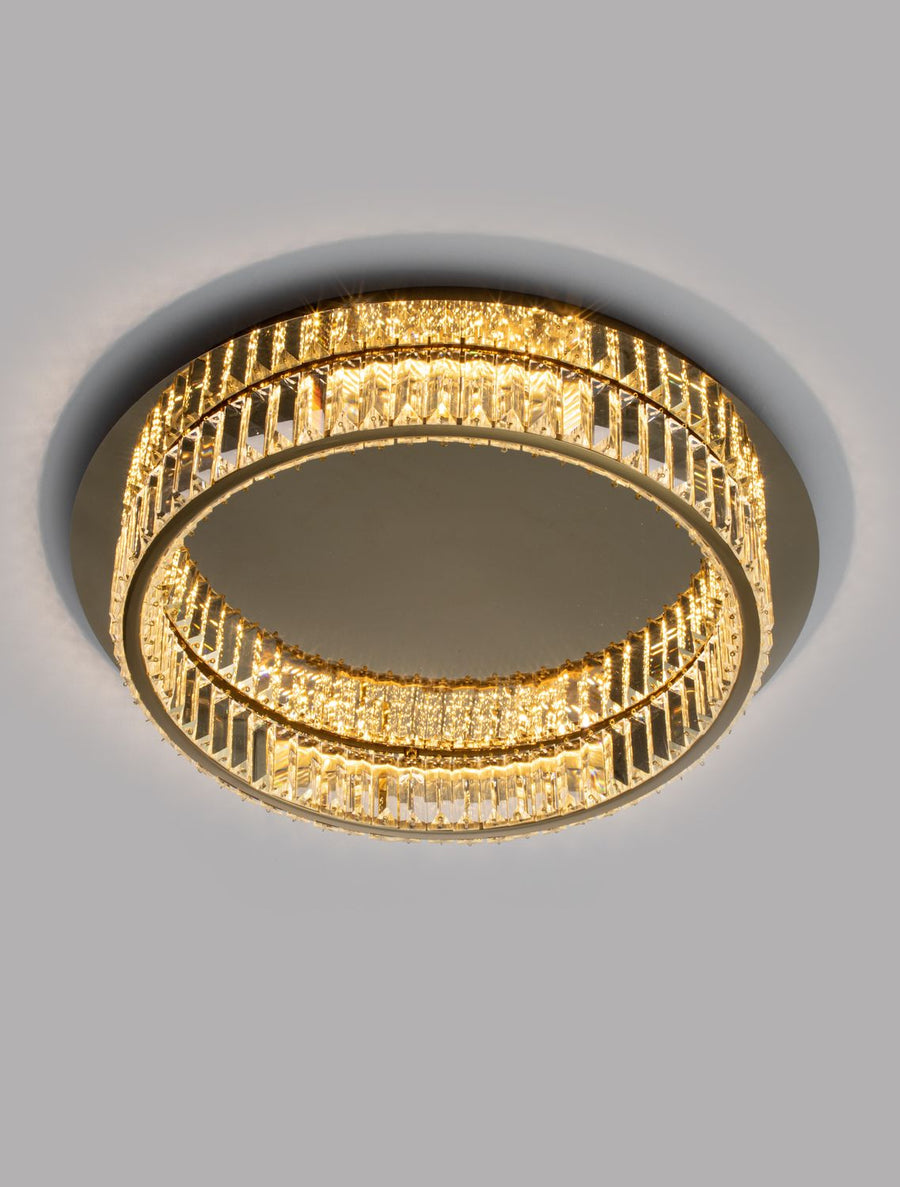 Plafonnier Aurelia doré, cristal, Ø 50 cm