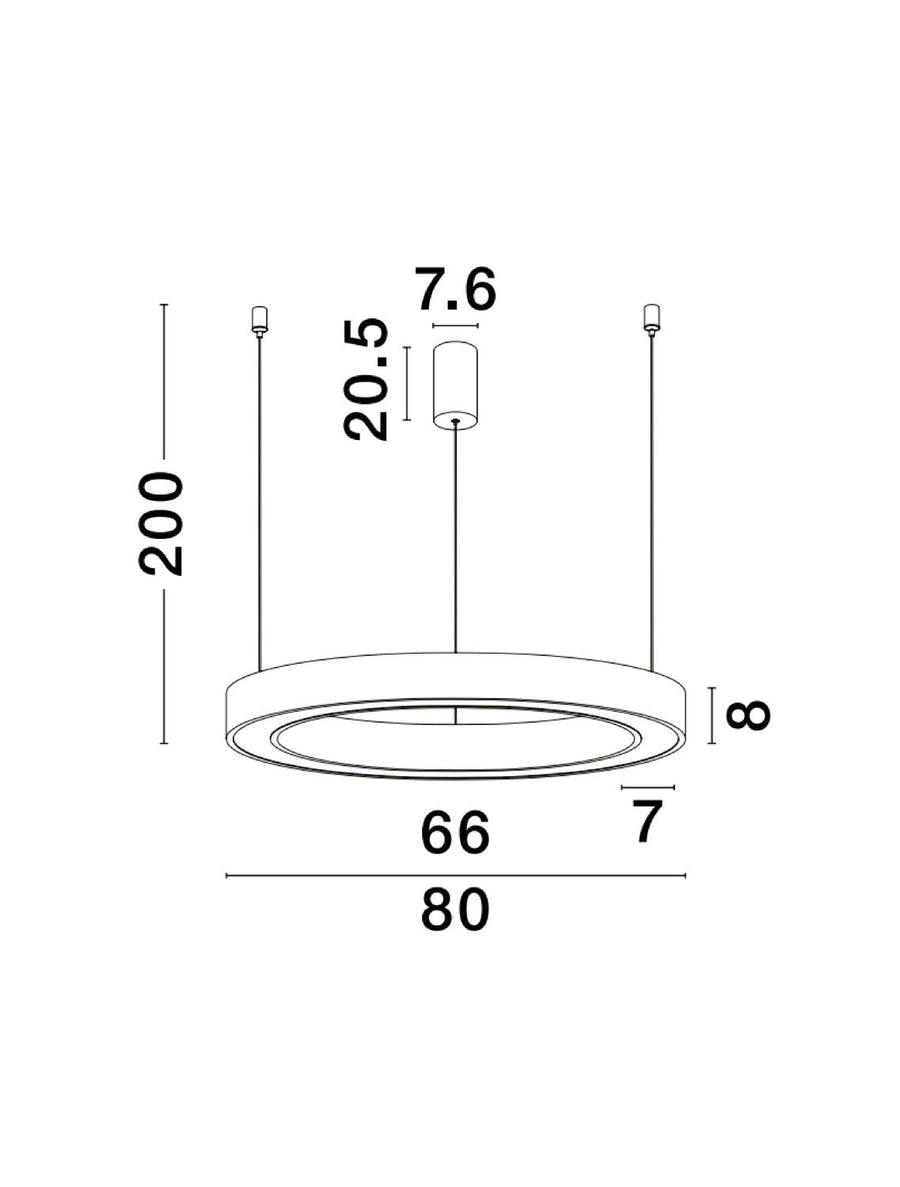 Schéma coté du luminaire avec hauteur et diamètres en centimètres