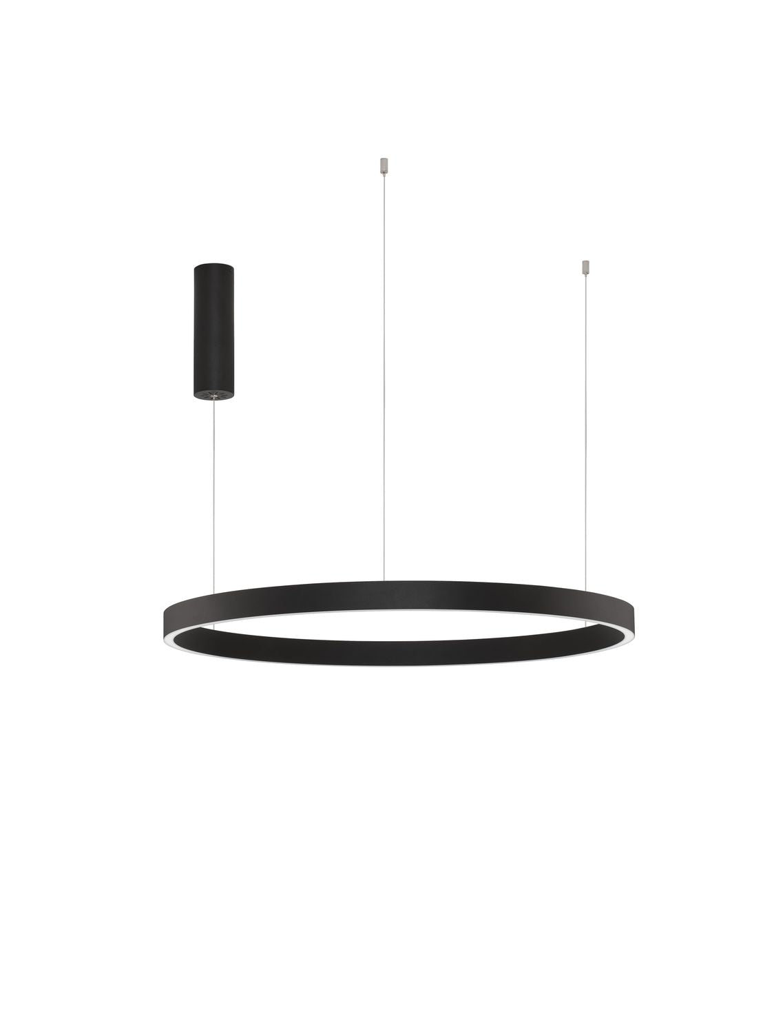 Produit détouré sur fond blanc, anneau noir et câbles de suspension fins