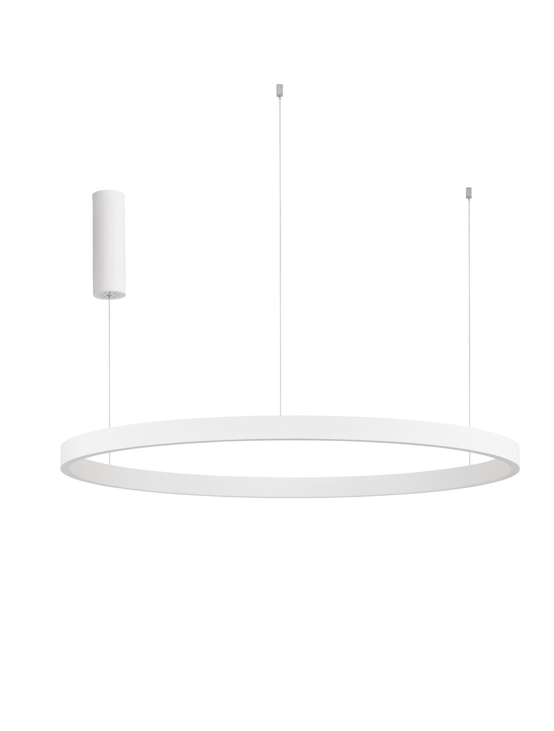 Produit de face sur fond blanc, anneau blanc et trois câbles de suspension fins