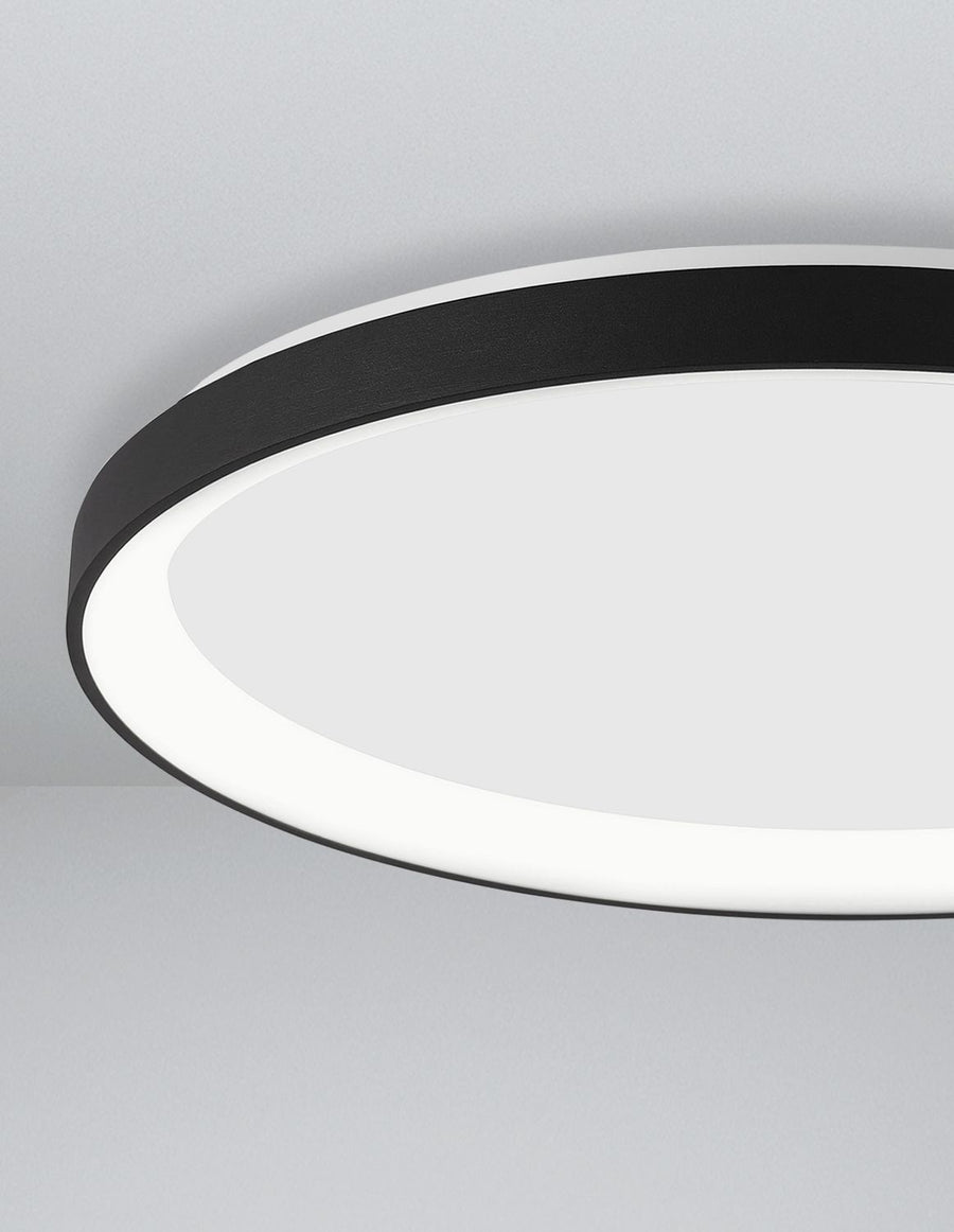 Détail rapproché du cerclage métallique noir et de la bordure lumineuse