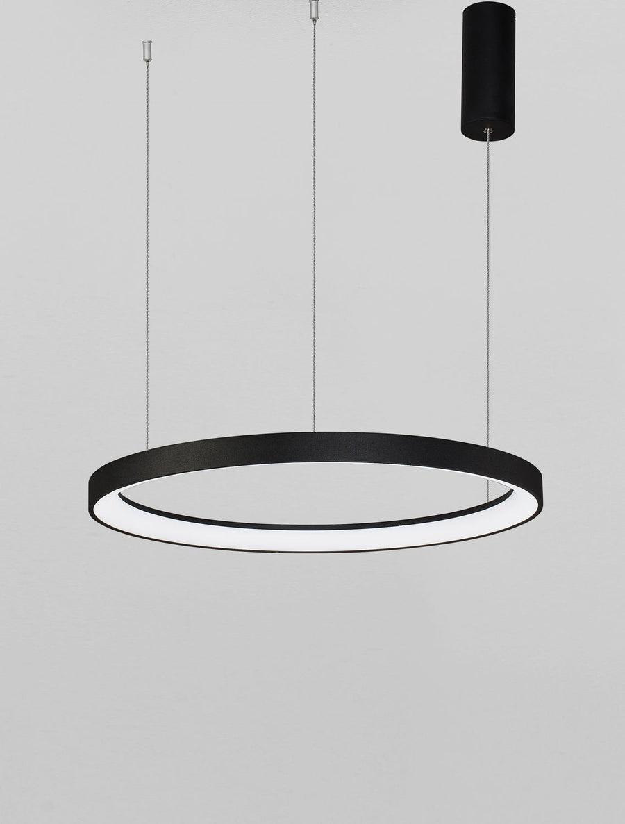 Vue d'ensemble du luminaire suspendu sur fond gris clair uni