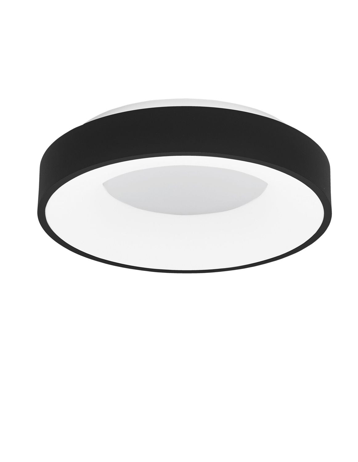 Produit de face sur fond blanc, plafonnier rond noir et blanc
