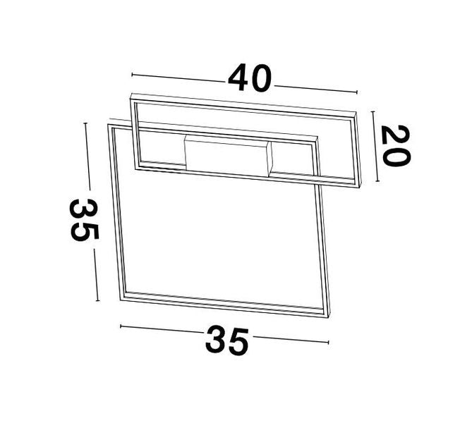 Schéma technique coté du plafonnier avec les mesures 40, 35 et 20 cm