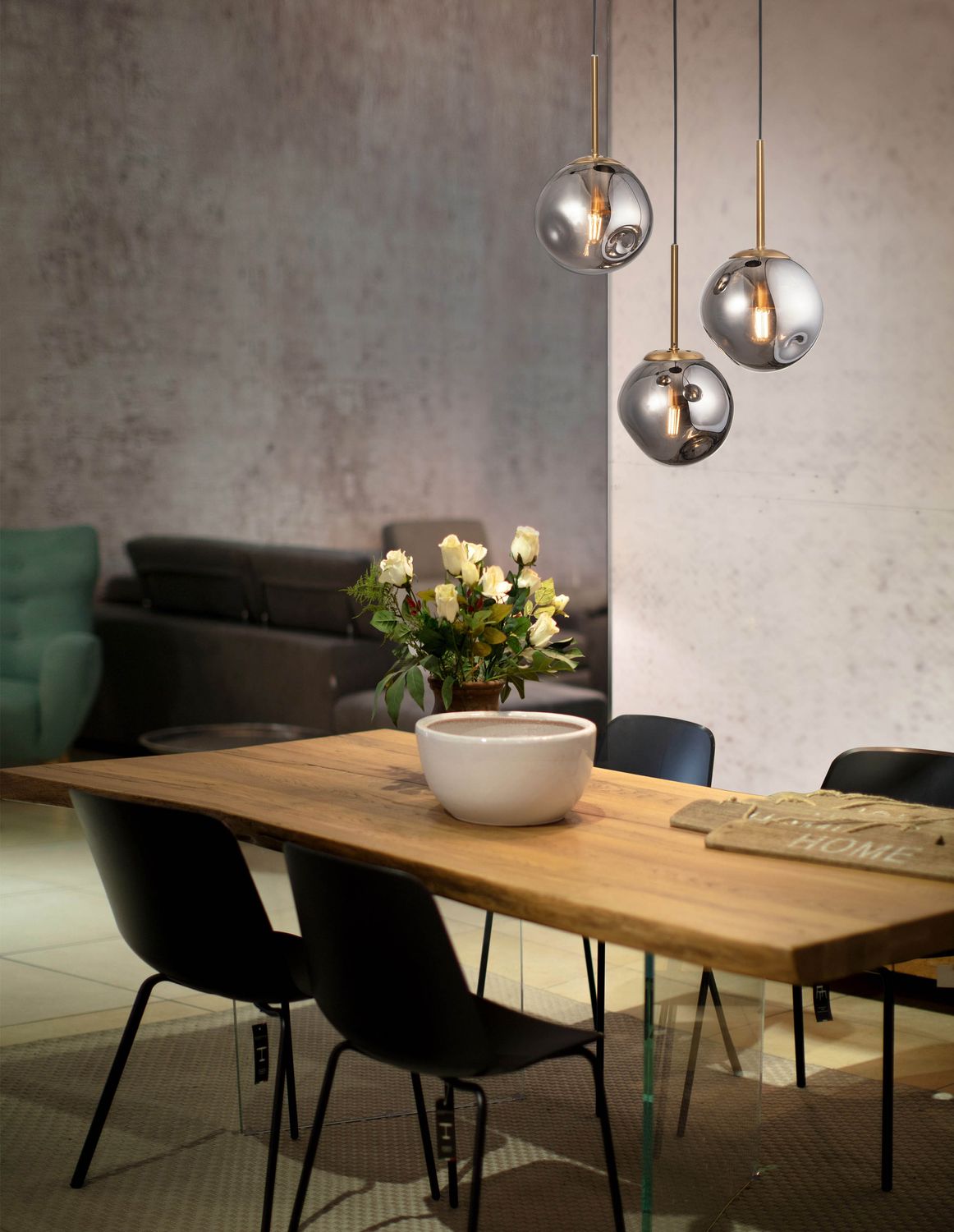 Suspension Spada 3 lumières dorée, verre