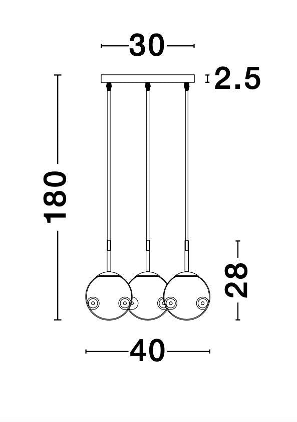 Suspension Spada 3 lumières dorée, verre