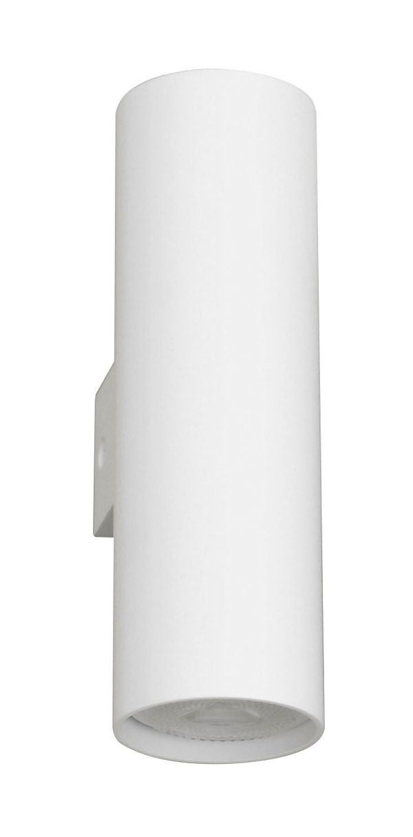 Vue de trois quarts du luminaire blanc cylindrique sur fond neutre, éteint