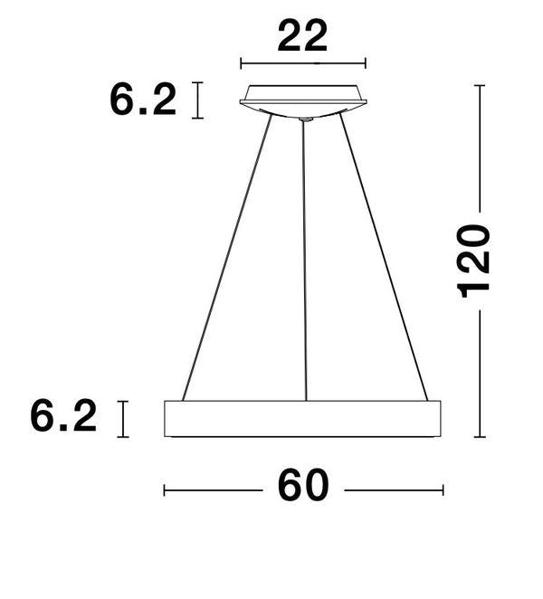 Schéma coté du luminaire avec dimensions en centimètres.