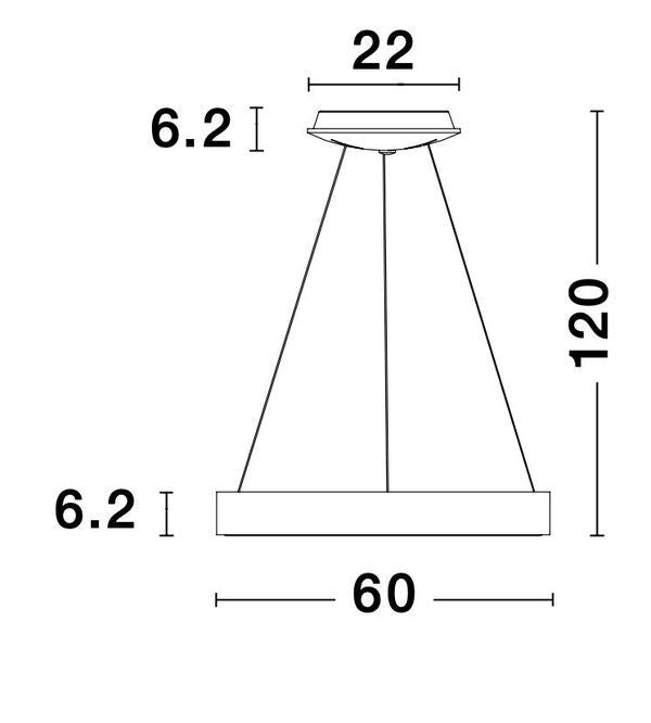 Schéma technique coté de la suspension avec hauteur et diamètre
