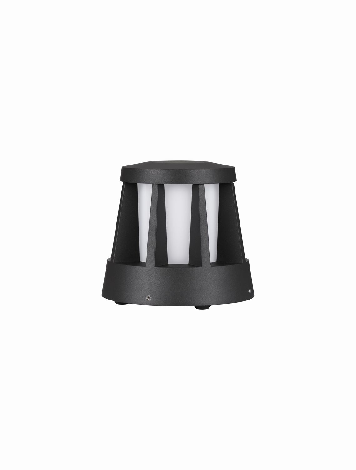 Vue de face du luminaire noir à socle conique et diffuseur blanc