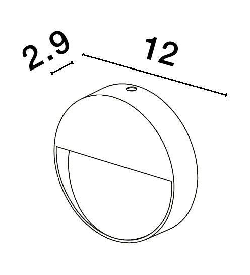 Schéma technique coté indiquant un diamètre de douze centimètres et une profondeur de 2,9.