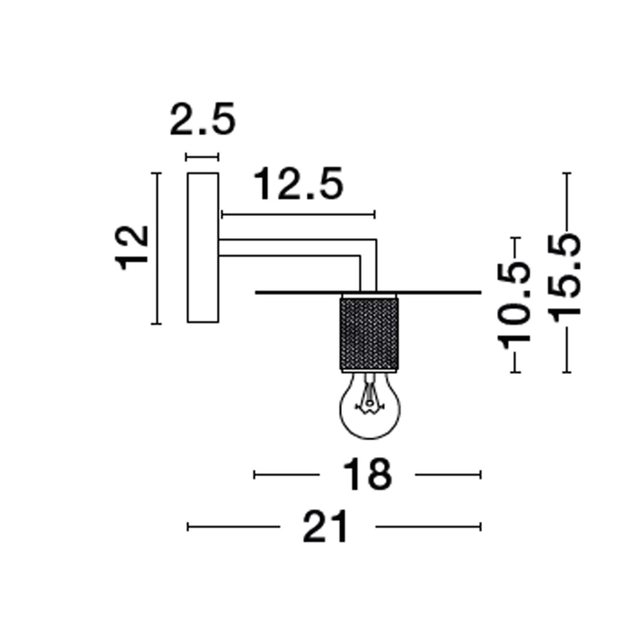 Schéma technique coté indiquant les dimensions du luminaire en centimètres sur fond blanc