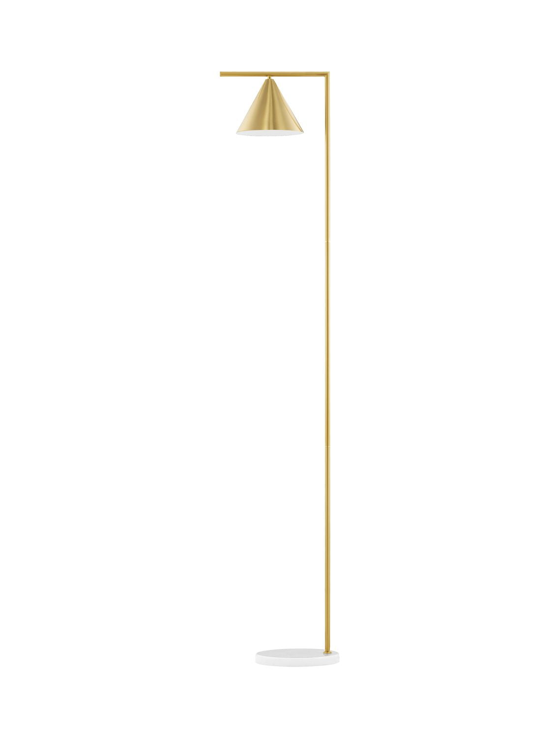 Produit de face sur fond blanc, structure dorée et socle rond en marbre