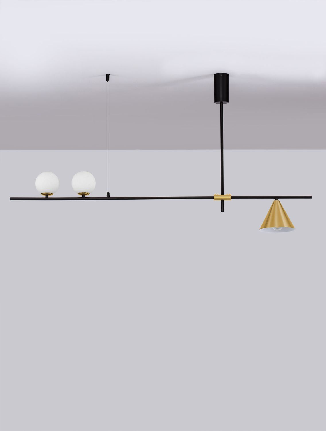 Suspension Sway 3 lumières dorée, verre