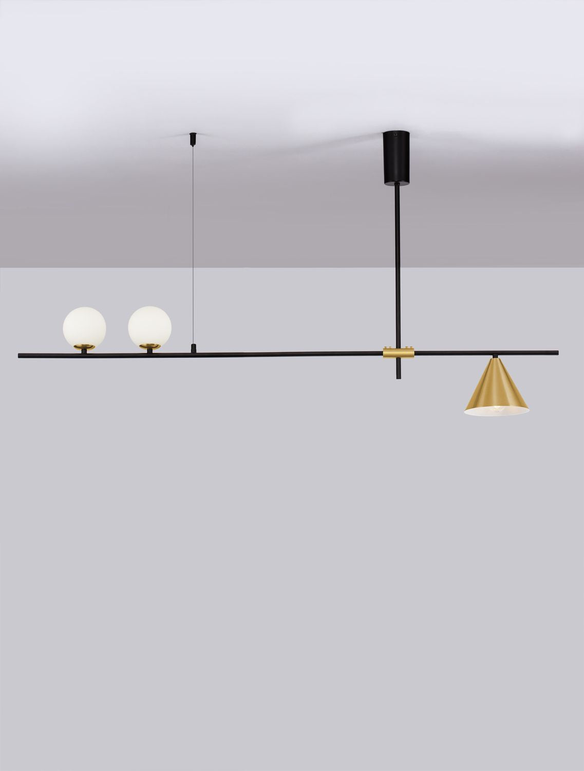Suspension Sway 3 lumières dorée, verre