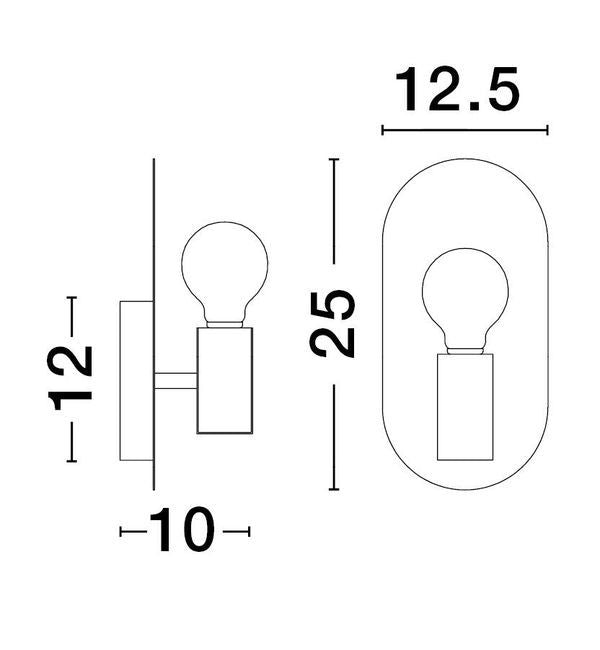 Schéma coté : hauteur 25 cm, largeur 12,5 cm, profondeur 10 cm