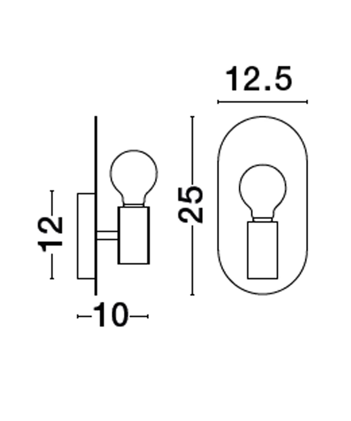 Schéma de dimensions coté, hauteur 25 cm et largeur 12,5 cm