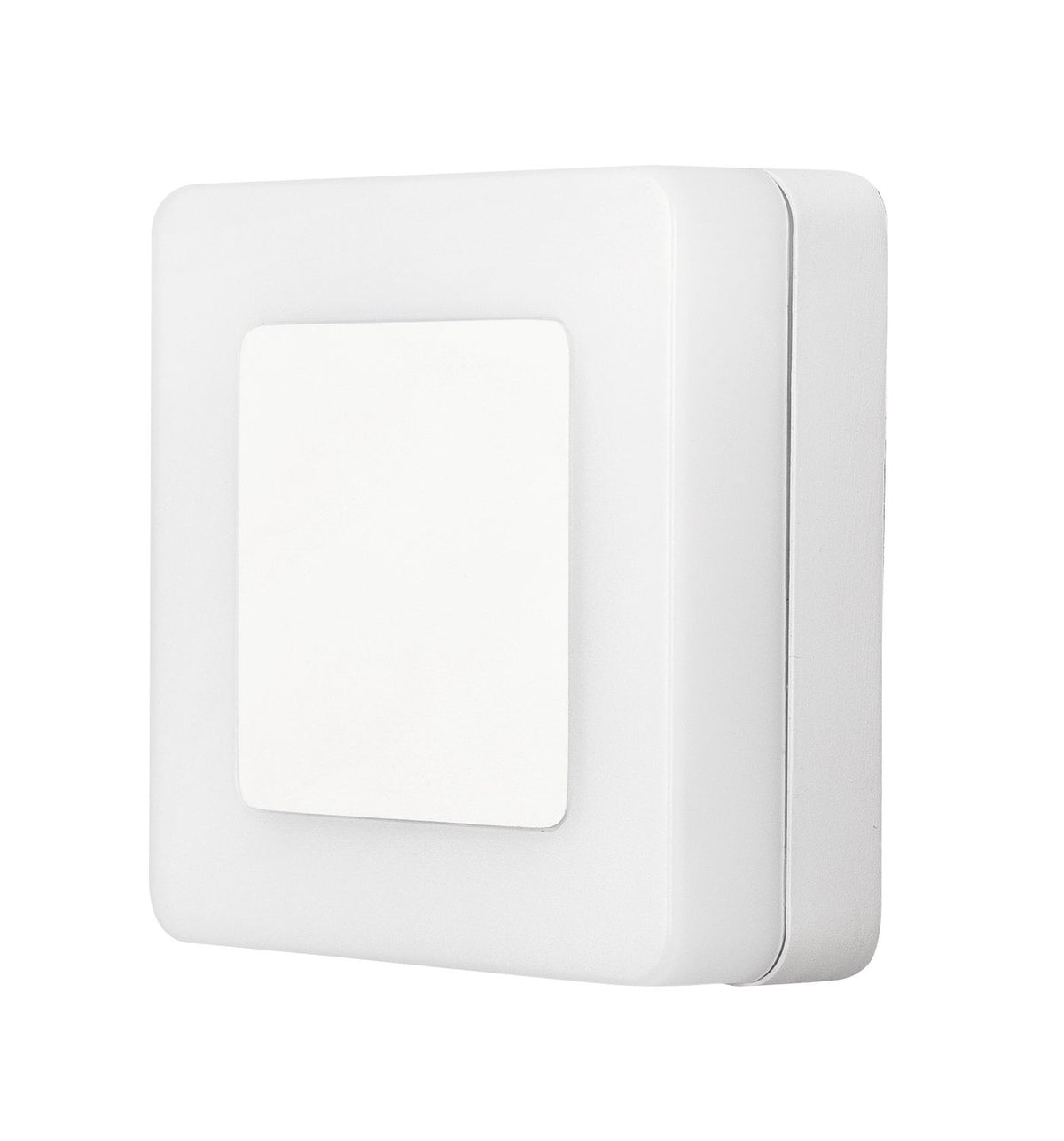 Applique murale blanche carrée vue de face, finition mate sur fond blanc