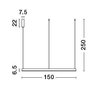 Schéma coté du luminaire : hauteur 250 cm et diamètre 150 cm