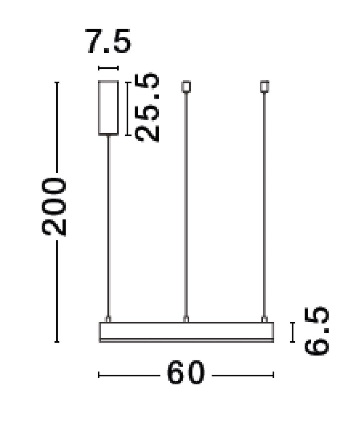 Schéma coté indiquant hauteur 200 cm, diamètre 60 cm et détails.