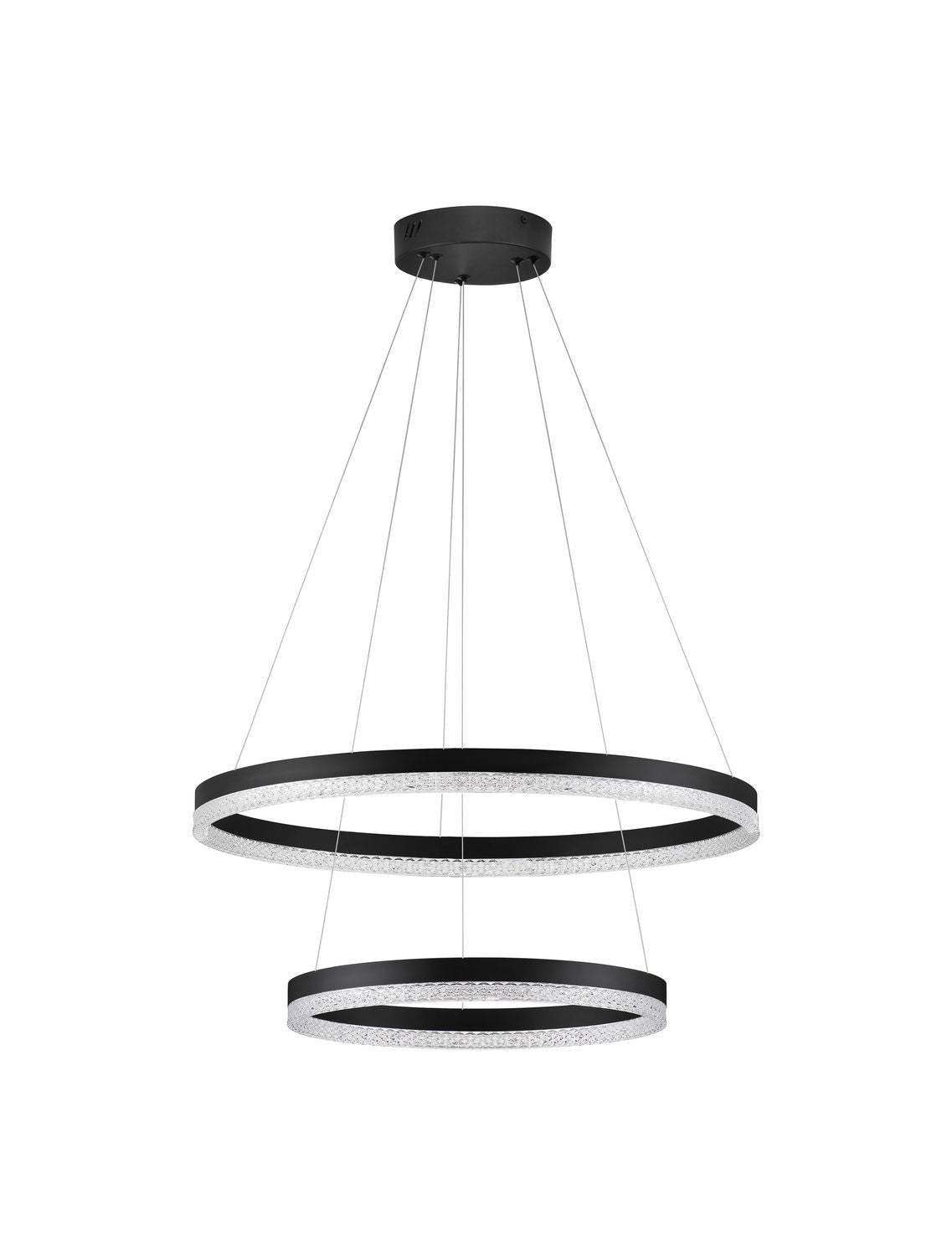 Suspension noire à deux anneaux éteinte présentée sur fond blanc.