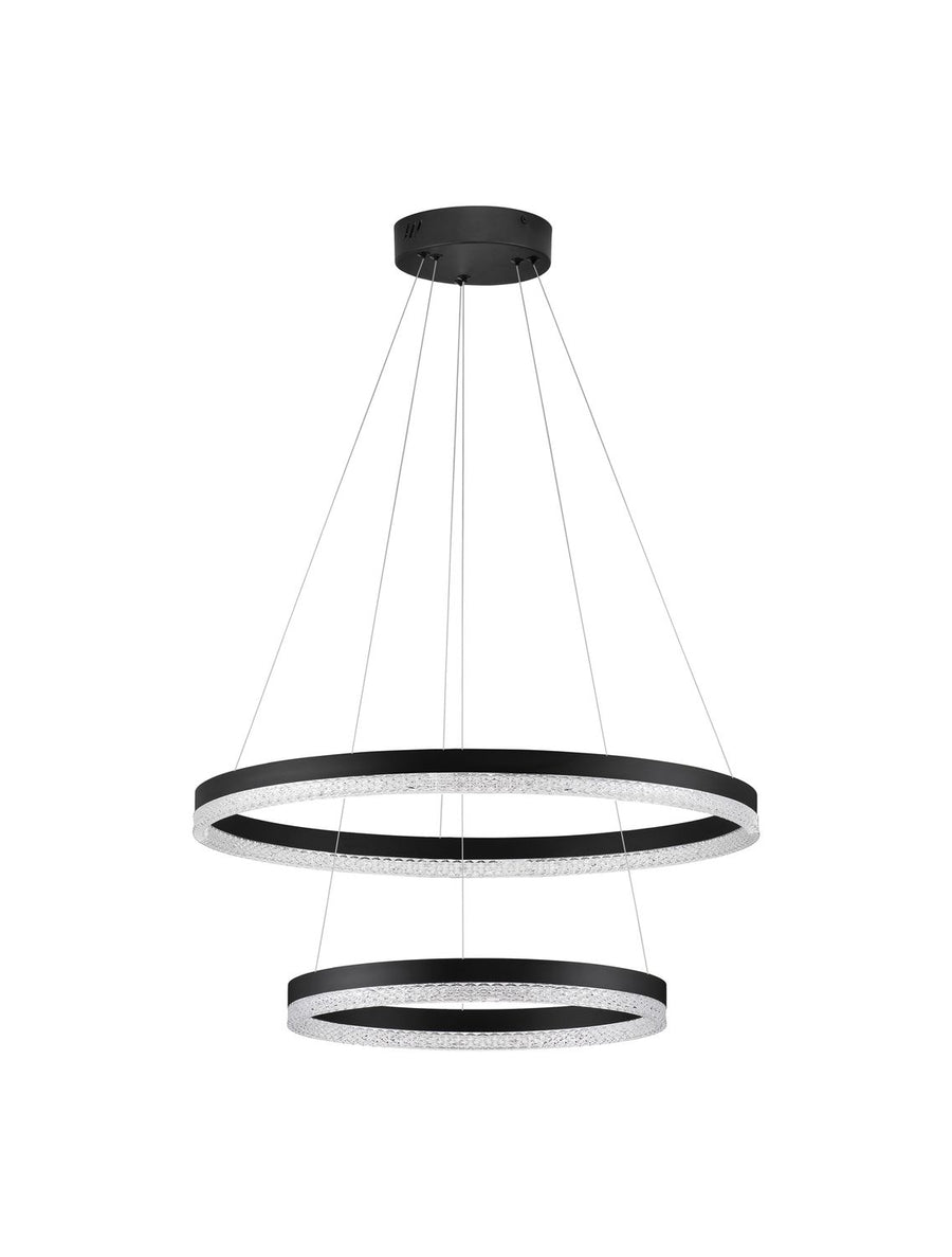Suspension noire à deux anneaux éteinte présentée sur fond blanc.