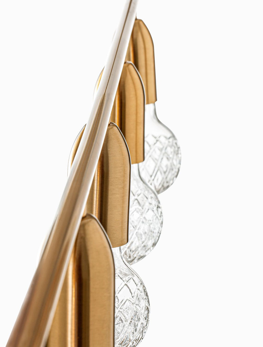 Suspension Veda 5 lumières laiton, verre, L 128 cm