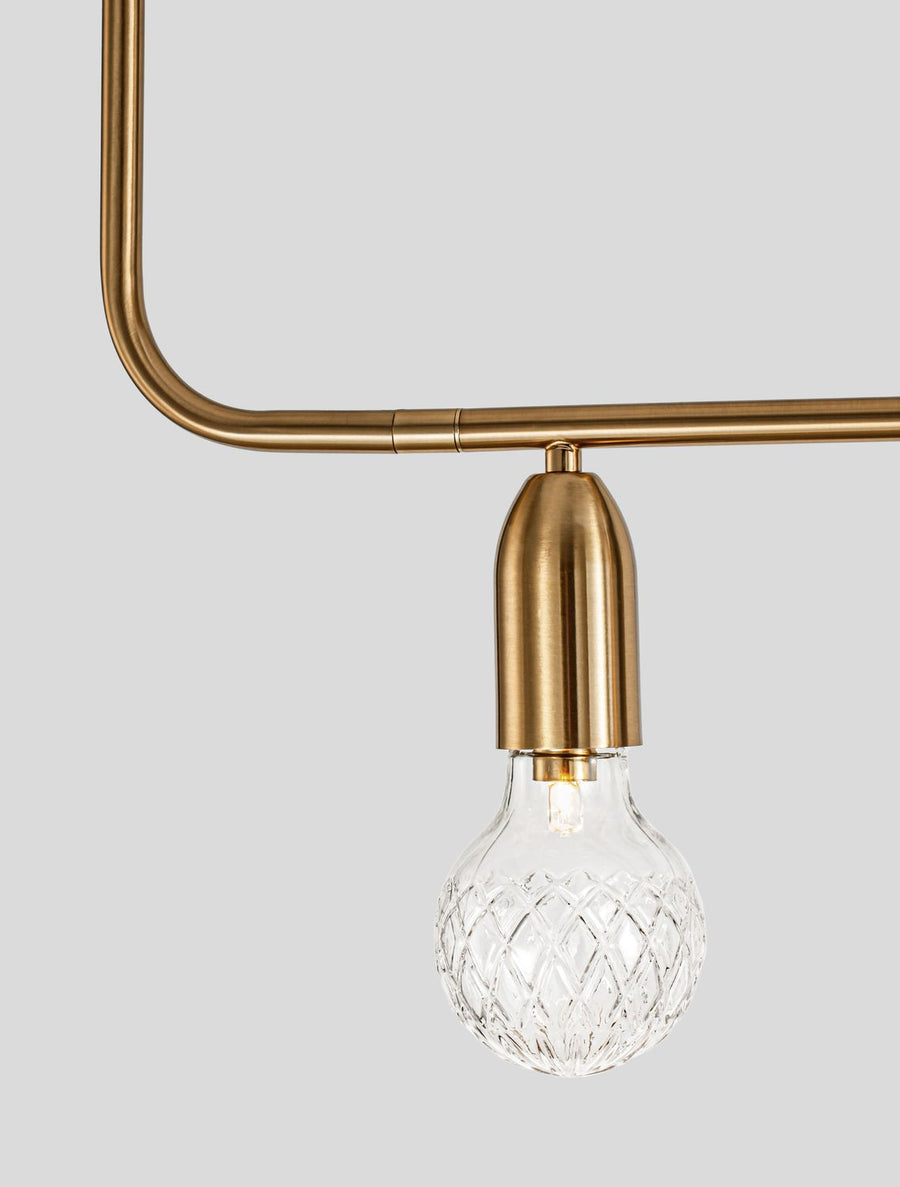 Suspension Veda 5 lumières laiton, verre, L 128 cm