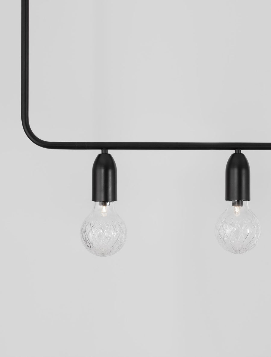 Suspension Veda 5 lumières noire, verre, L 128 cm