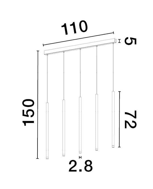 Schéma technique coté avec dimensions de la suspension et des tubes