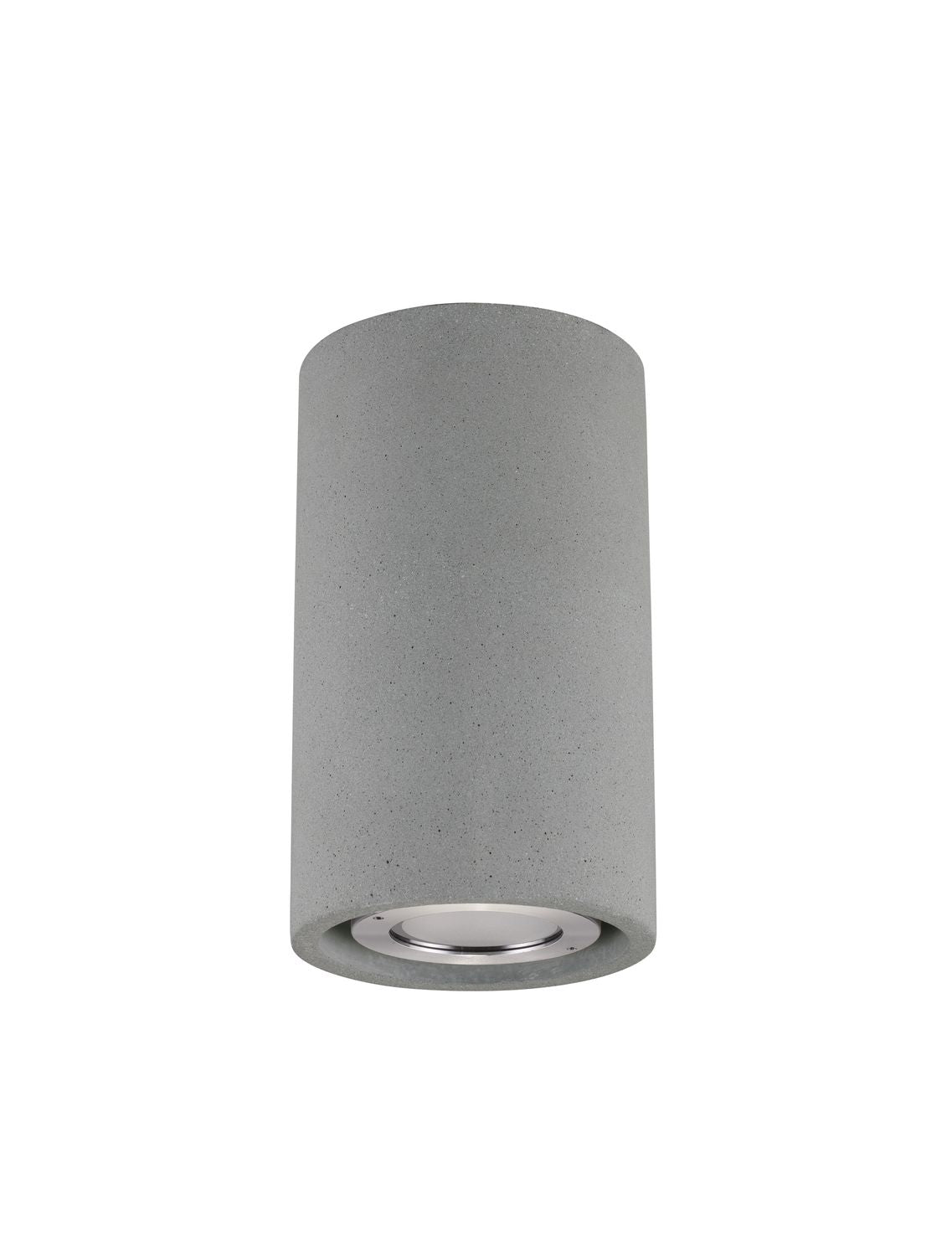 Vue de face sur fond blanc du luminaire cylindrique gris avec diffuseur en verre.