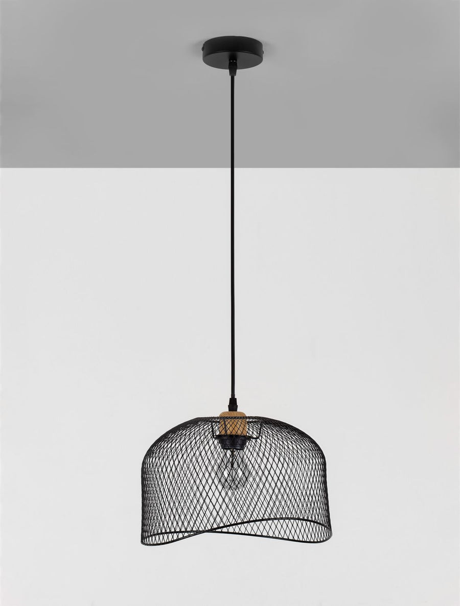Autre vue frontale de la suspension fixée au plafond avec son câble.