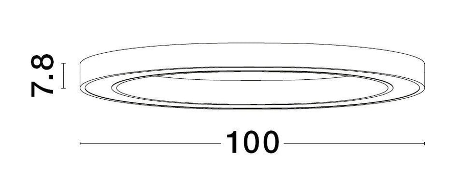 Schéma technique du plafonnier avec diamètre 100 cm et hauteur 7,8 cm.