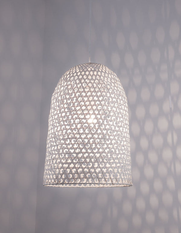 Suspension Aurora blanche, rotin