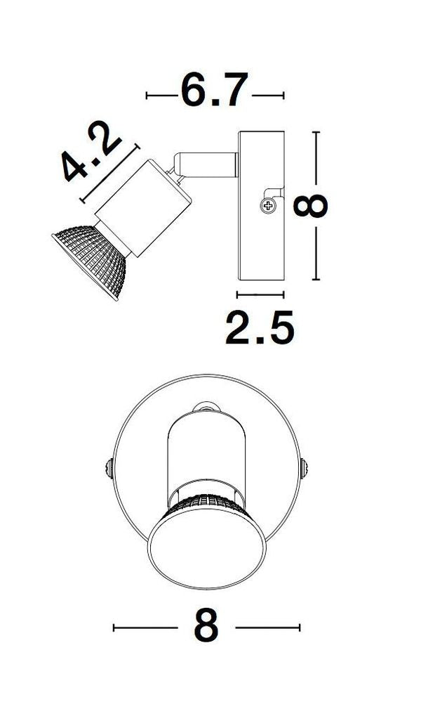 Schéma de dimensions cotées de face et de profil, en centimètres