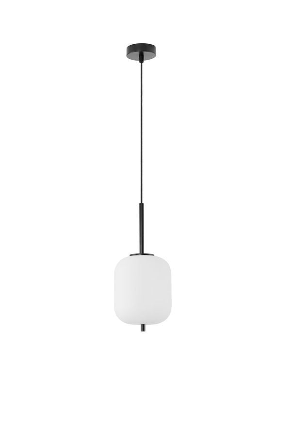 Suspension entière détourée sur fond blanc, silhouette fine et verre laiteux