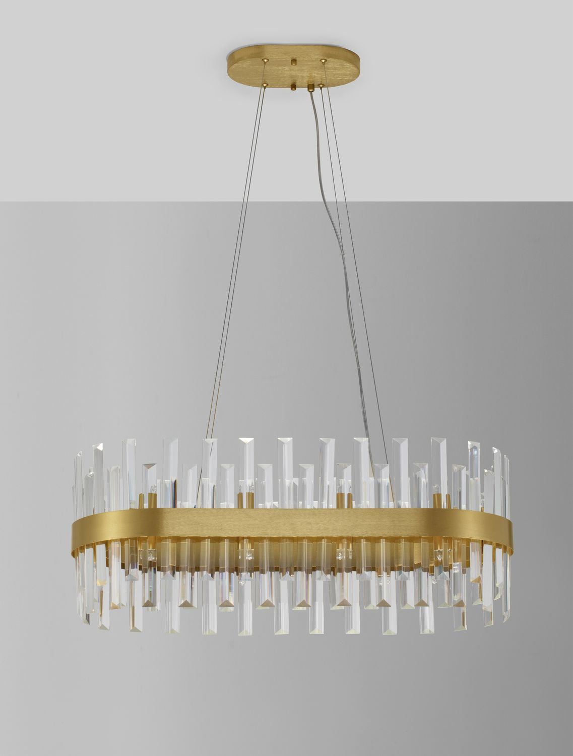 Suspension Crown 10 lumières dorée, cristal