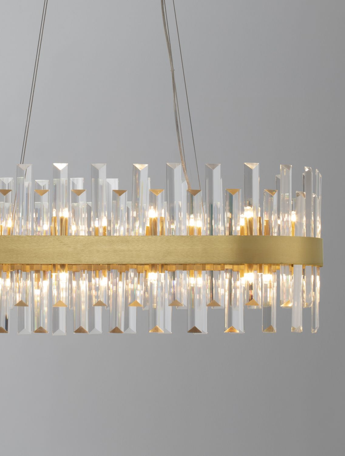 Suspension Crown 10 lumières dorée, cristal