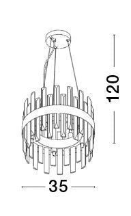Schéma coté du luminaire indiquant trente-cinq centimètres de diamètre et cent vingt de hauteur