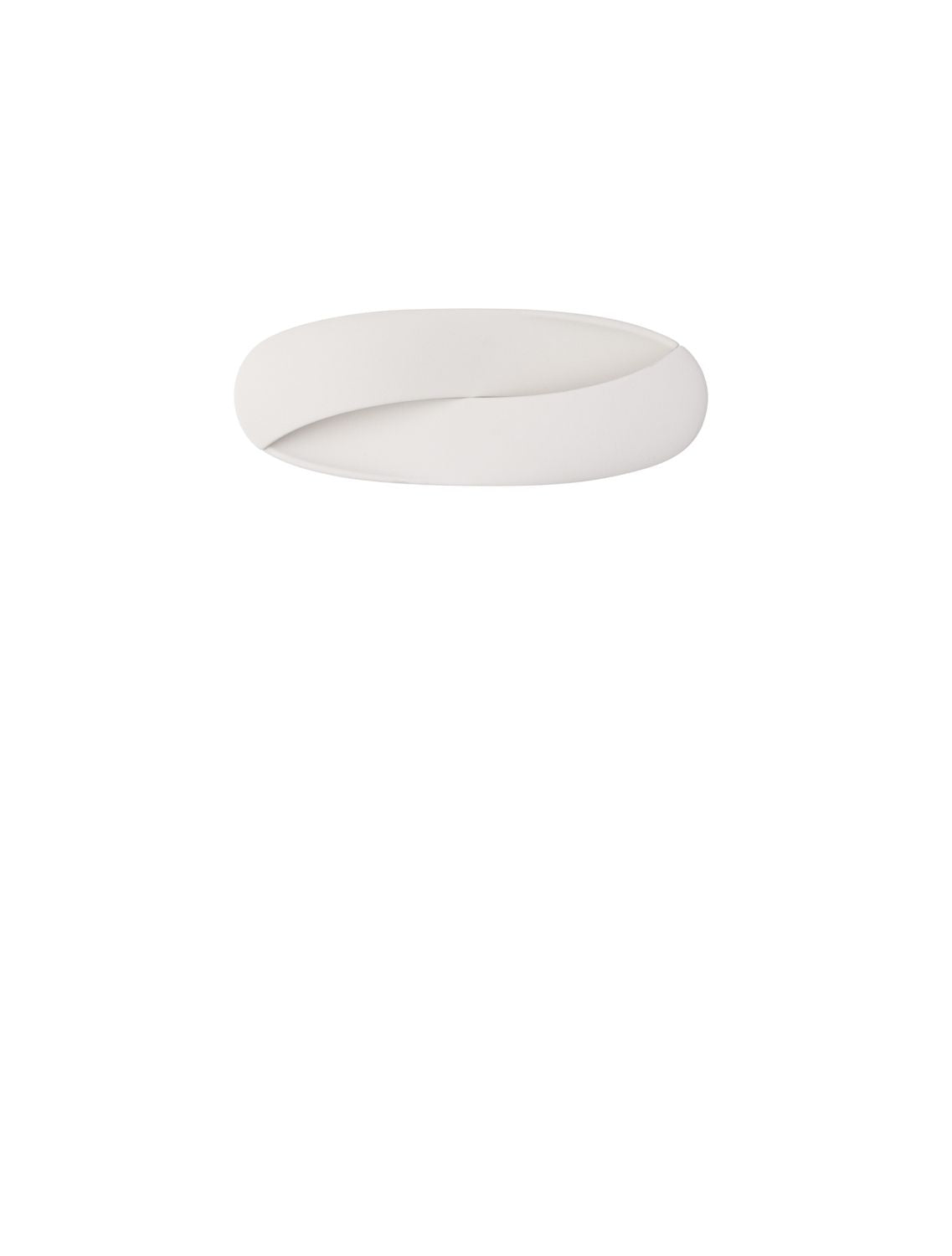 Vue de face du luminaire blanc en anneau torsadé sur fond blanc neutre