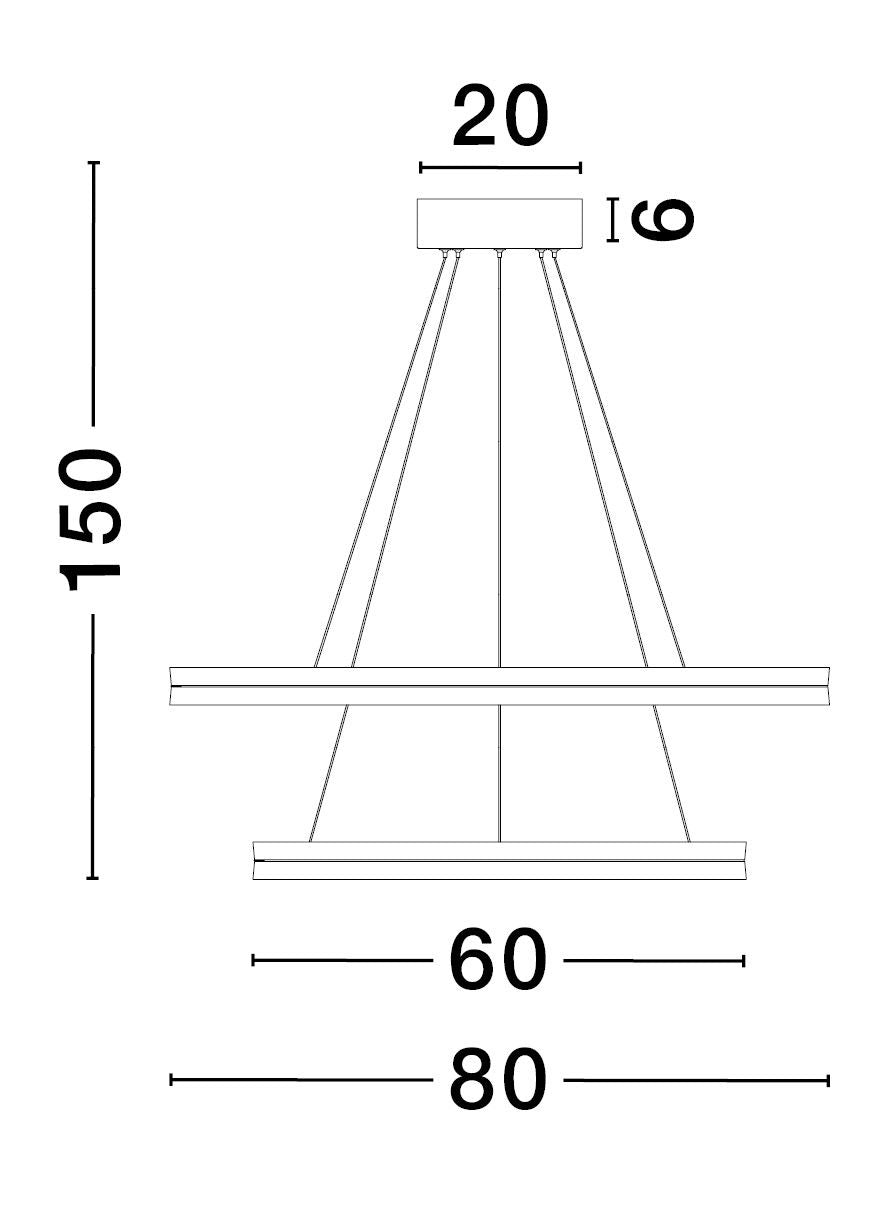 Schéma coté indiquant hauteur 150 cm et diamètres 60 et 80 cm